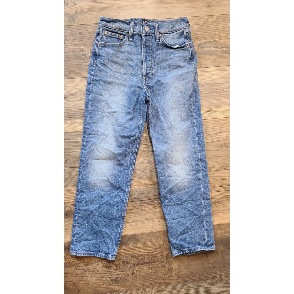 Gap Cheeky Straight‎ Jeans Womens 0/25P Petite Button Fly Medium Wash High Rise